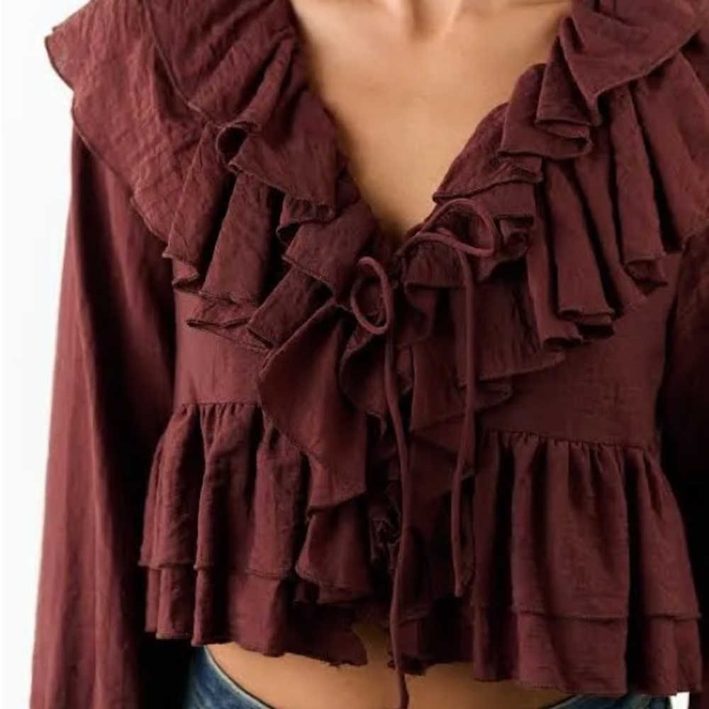 Le Lis Burgundy Ruffled Blouse